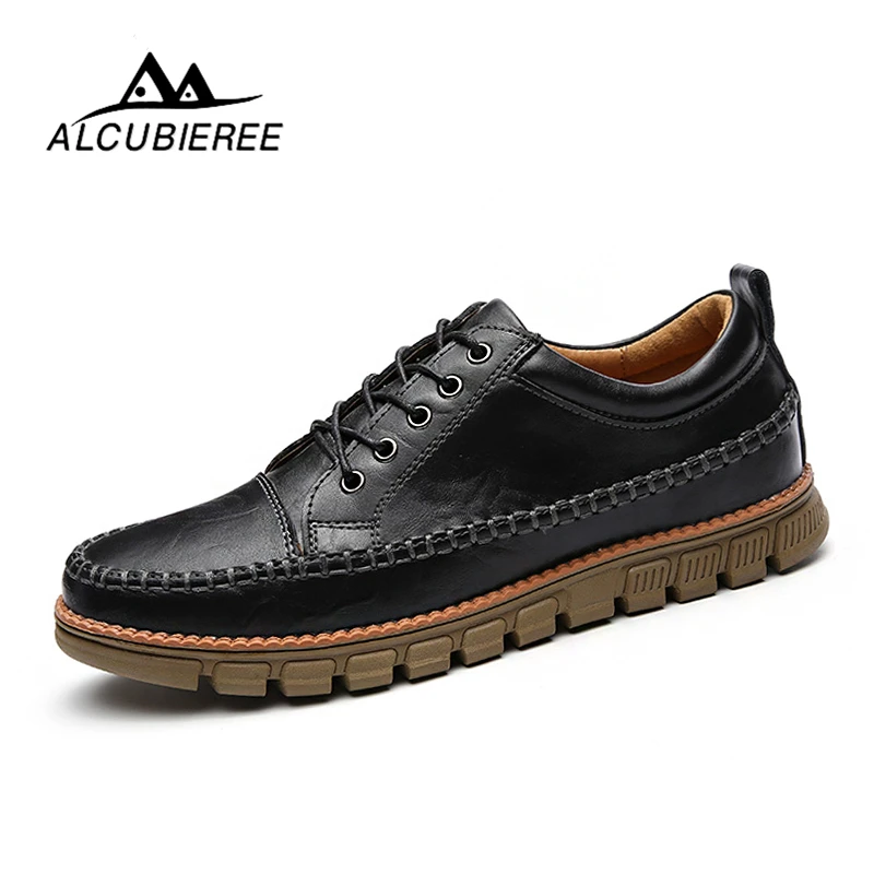 

2018 ALCUBIEREE New Casual Boots Men Leather Flats Lace Up Men Ankle Boots Winter/Autumn Men's Shoes Casual Short Boots Fashion