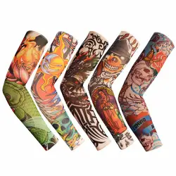 Новые модная Татуировка теплый рукав унисекс УФ-защита Открытый Временная подделка панк череп рука ноги рукав