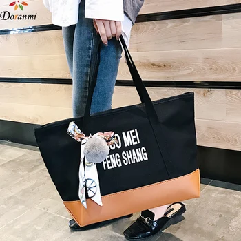 

DORANMI Letter Printed Big Tote Bags For Women 2018 Fashion Canvas Handbag Large Capacity Shoulder Bag Scarf Bolsa CBB036