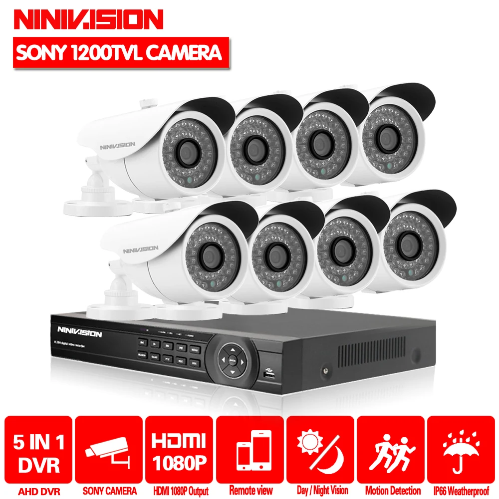 NINIVISION HDMI 8CH камер видеонаблюдения DVR Системы 8 шт. 1200TVL sony CCD с ИК-Открытый камеры 8ch комплект для CCTV Системы s
