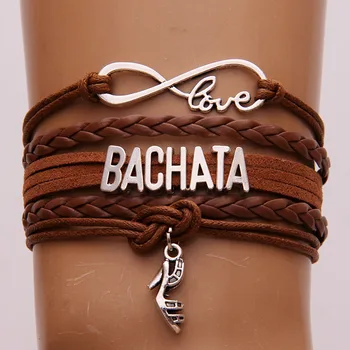 

(10Pcs/Lot) Infinity Love Bachata bracelet & bangles handmade leather bracelets shoes charm braided jewelry for women 5colors