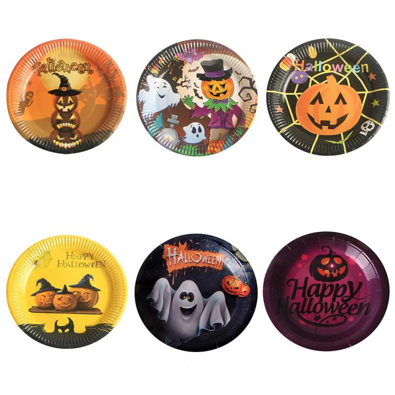 

10pcs Disposable Paper Plates Halloween Party Pumpkin-pattern Decoration Plate Fruit Cake Tray Tableware Birthday Party Supplies
