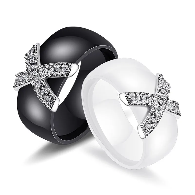 ZORCVENS модное ювелирное женское кольцо с AAA кристаллом 8 мм X крестообразные керамические кольца для женщин аксессуары для свадебной вечеринки