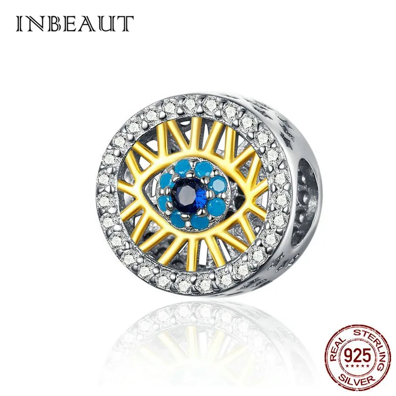 

INBEAUT Original 100% 925 Sterling Silver Yellow&Blue Zircon Devil Eye Beads Charms fit Pandora Bracelet Trendy Jewelry Making