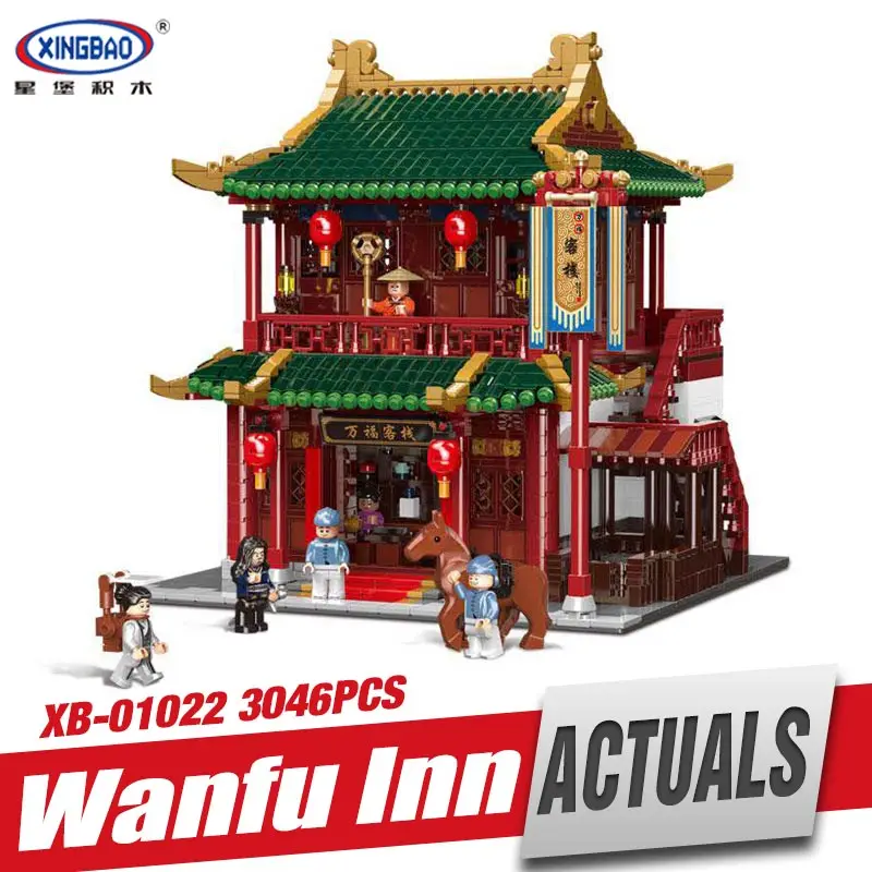 

XINGBAO 01022 3046Pcs Chinese Building Series The Wanfu Inn Set Building Blocks Bricks New Kids Toys Birthday Christmas Gifts