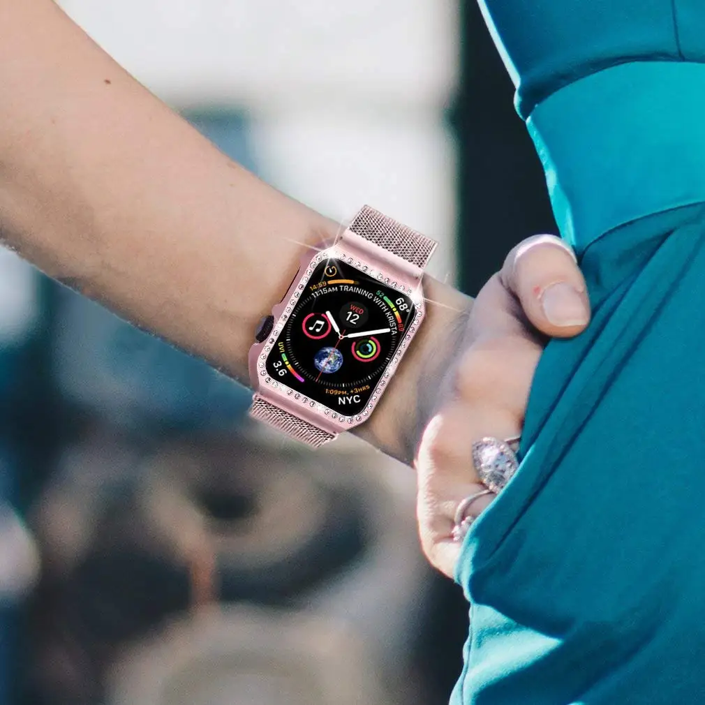 Миланская петля+ Алмазный чехол для Apple Watch 42 мм 38 мм браслет из нержавеющей стали ремешок для iWatch 40 мм 44 мм серия 5 4 1 2 3