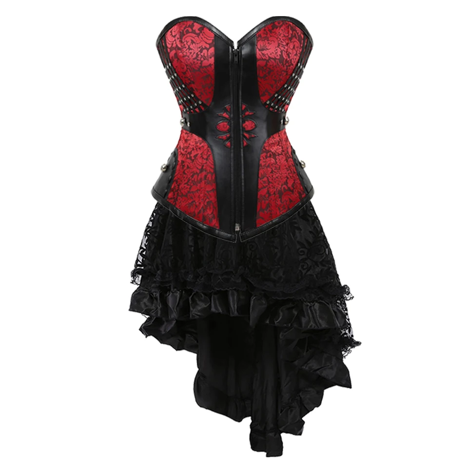 Beonlema стимпанк корсет платье набор сексуальный красный корсет Топ черный готический бюстье для взрослых юбка пачка панк Бурлеск Одежда
