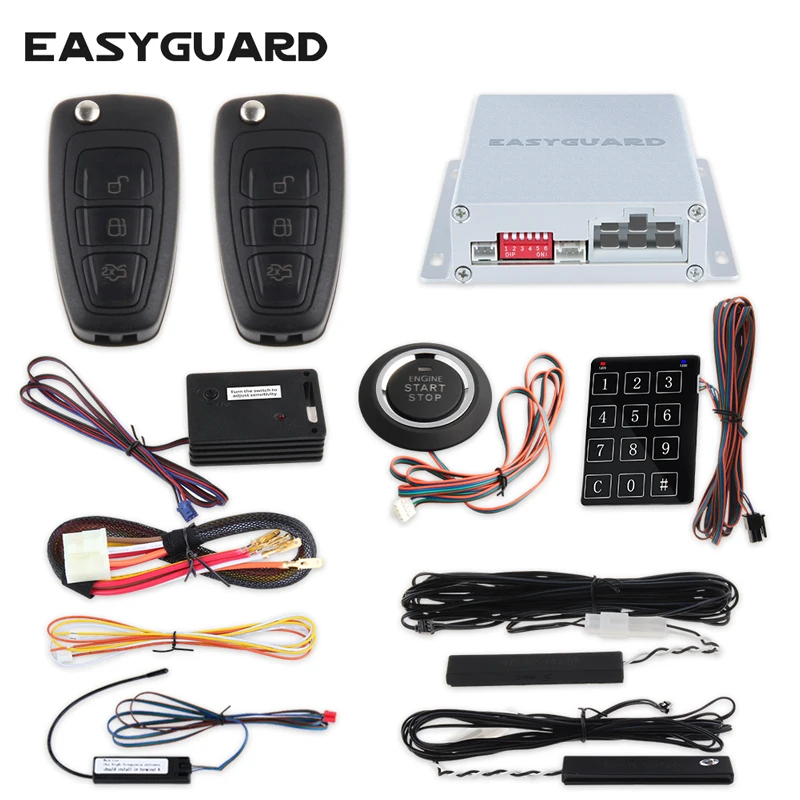 

EASYGUARD intelligent car alarm passive keyless entry remote engine start push button start touch password entry shock warning