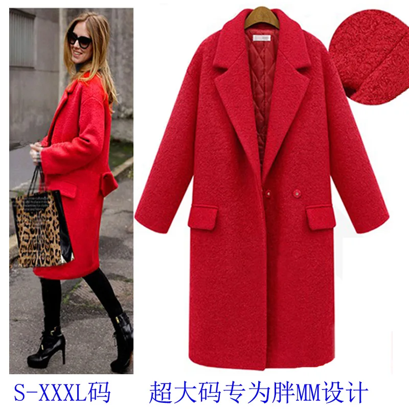 

Women Long Wool Coats Europe and The United States Runway Fall Winter Suits Collar Plus Size Plus Woolen Blend Jacket Trench