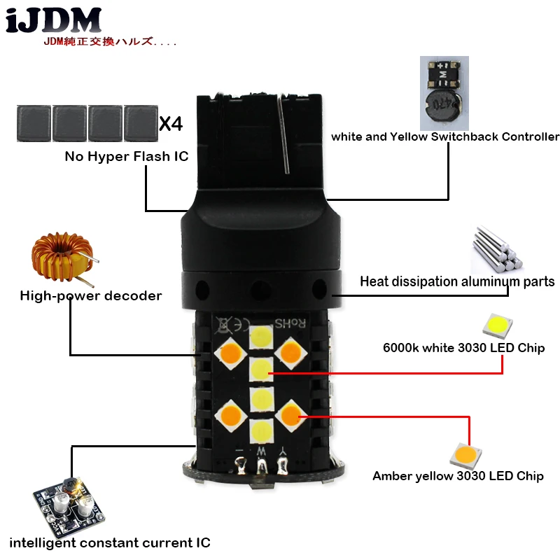 IJDM No Hyper Flash 7440 светодиодный W21W T20 Белый/янтарный светодиодный лампы для-up Ford Mustang дневные ходовые огни/указатели поворота