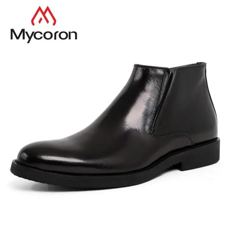 

MYCORON 2019 Top Brand Men Genuine Leather Ankle Boots Man Shoes Pointed Toe Punk Chelsea Boots Men Coturnos Masculino