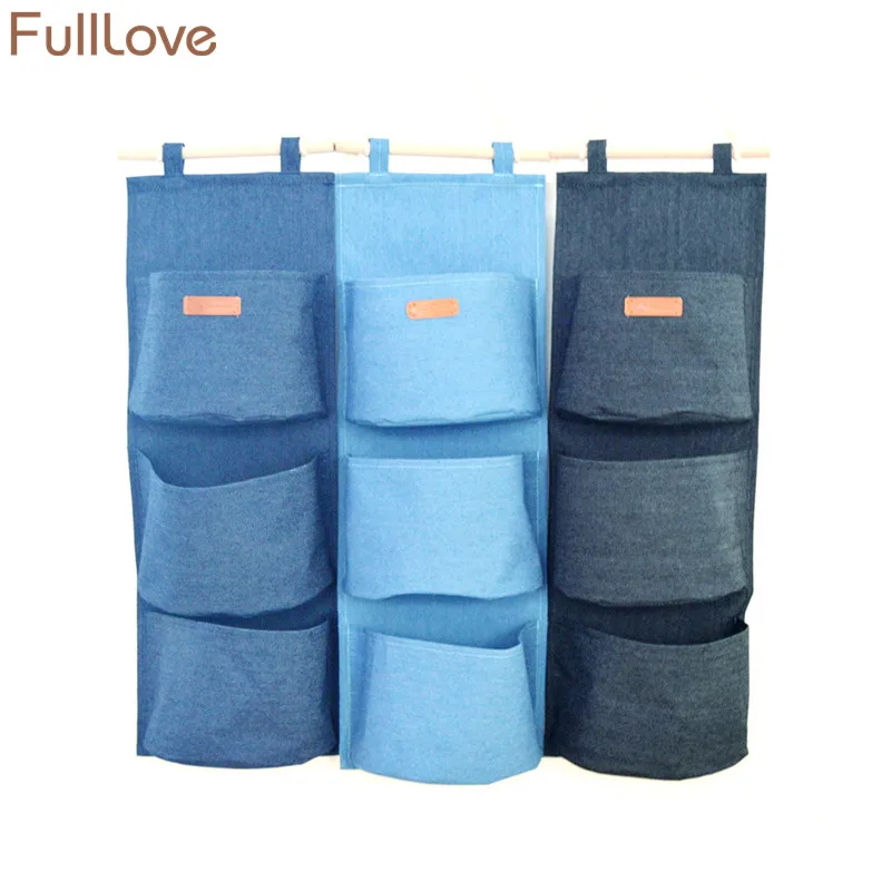 Buy FullLove 3 Pocket Storage Bag Denim Fabric Hanging Organizer for Sundries