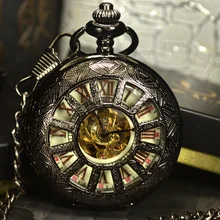 TIEDAN стимпанк Роскошные Античный Черный Скелет Механические карманные часы Для мужчин цепи Цепочки и ожерелья Бизнес автоматический карманные часы