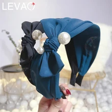 LEVAO корейский большой Жемчуг повязки на голову простые девушки бантик повязки для волос Женские однотонные аксессуары для волос голова из ткани ленты