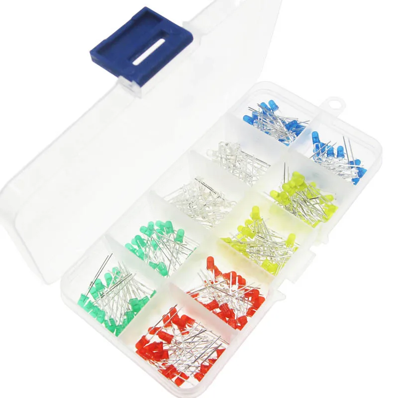 200pcs 3mm LED Light White Yellow Red Green Blue Assorted Kit DIY LEDs Set 3V 20mA High Quality DIY LED Electric Unit Kit