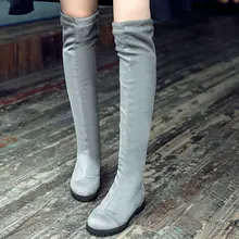 Western Style Brown Over The Knee Boots 2016 PU Leather+Flock Women Shoes Flat Heel Women Motorcycle Boots Size 34-42