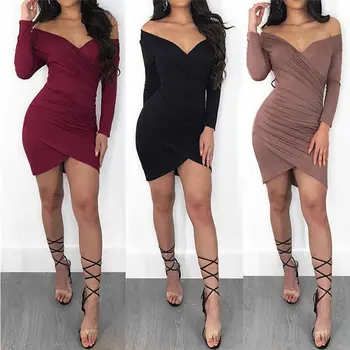 

Meihuida Sexy Fashion Women Off Shoulder V Neck A-Line Mini Skirts Casual Bandage Bodycon Party Evening Cocktail Skirt