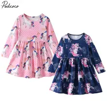 Pudoco/осенняя одежда для маленьких девочек вечерние платья с длинными рукавами и рисунком единорога