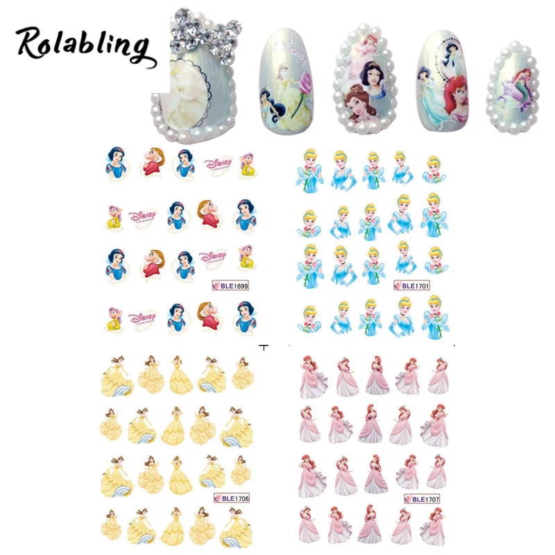 

Rolabling Princess Cartoon snow White water transfer nail sticker decal on finger nails stickers decoration for nail art