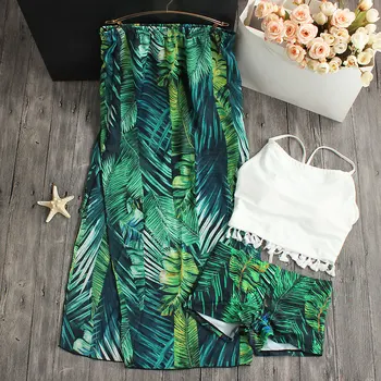 

2020 Three Piece Bikinis Sets Swimsuit Flower Print Swimwear Sexy Skirt High Waist Sweet Girl Bathing Suit Cute Bikini Women