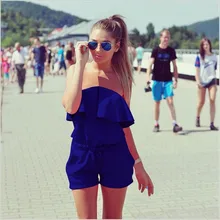 2016 Ruffed Strapless Jumpsuit High Waist Bodycon Women Rompers