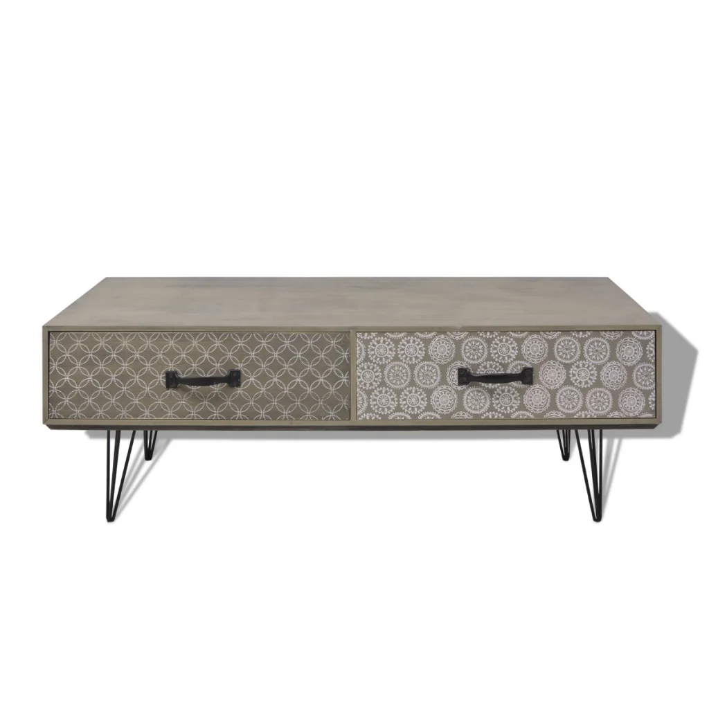 IKAYAA Retro Design Coffee Table With 4 Drawers 100x60x35 cm Tea Coffee Table with elegant decorative pattern ES FR Stock