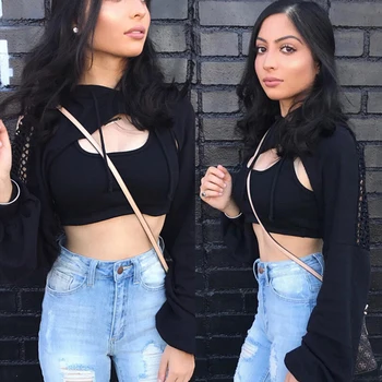 

Fashion Women Hoodies Solid Long Sleeve Hooded Top Sexy Mesh Fish Net Hooded Sweatshirt Pullover Tops
