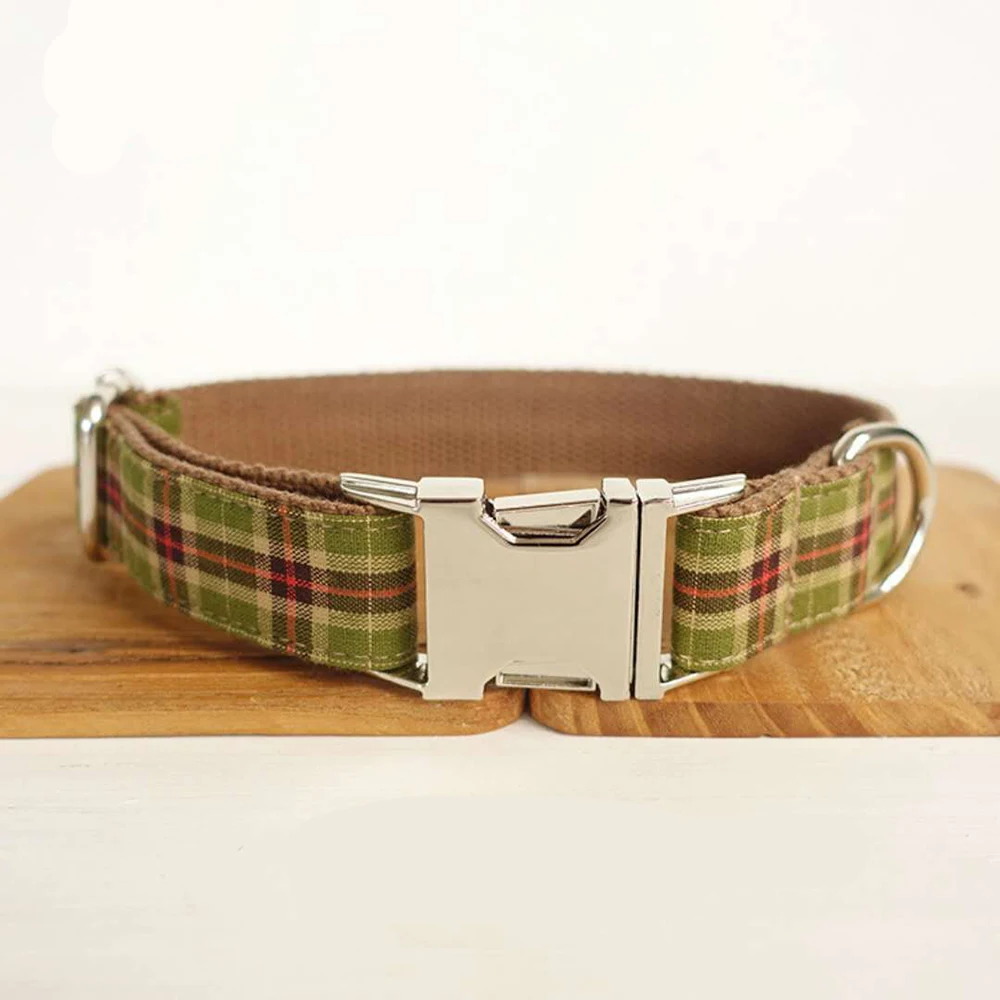 Personalized Dog collar leash England plaid nylon handmade pet collars leashes Adjustable small ...