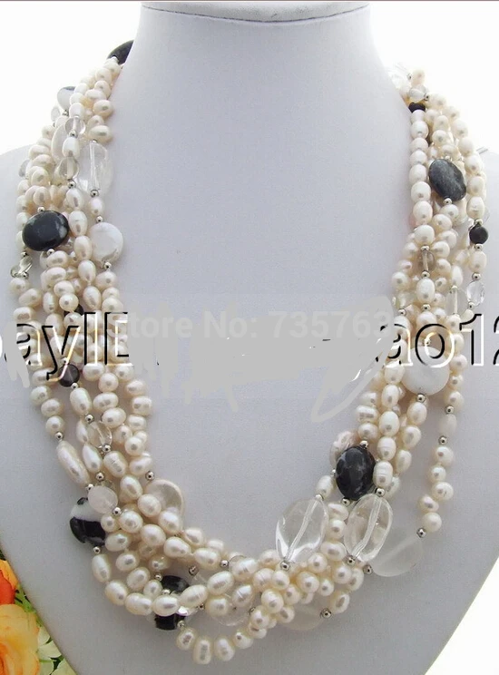 

FREE SHIPPING>>>@ HOT1306 Amazing! Pearl&Smoky Quartz&Frosted Crystal Necklace new