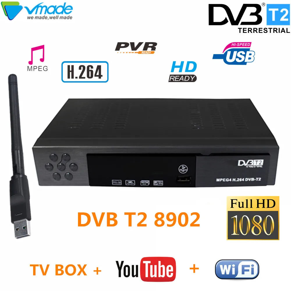 HD Digital tv box DVB T2 Terrestrial tv receiver with USB WIFI Dongle DVB t2 8902 TV Tuner support for H.264 youtube DVB TV Box 