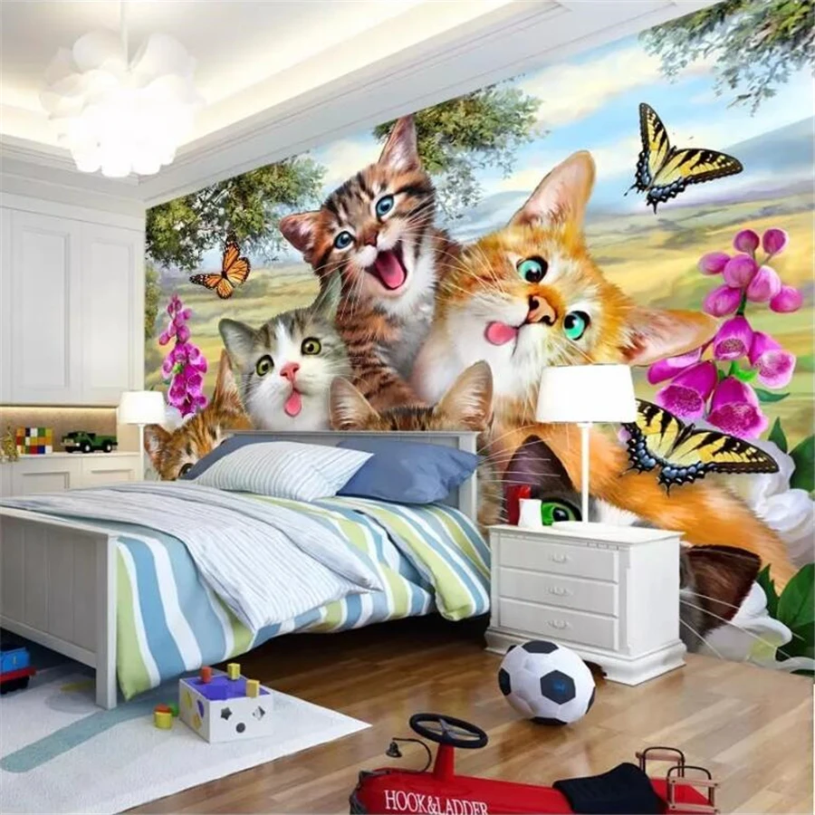 

beibehang Custom wallpaper 3d mural new cute cartoon grass on a group of cat selfies like children's room wall papers home decor