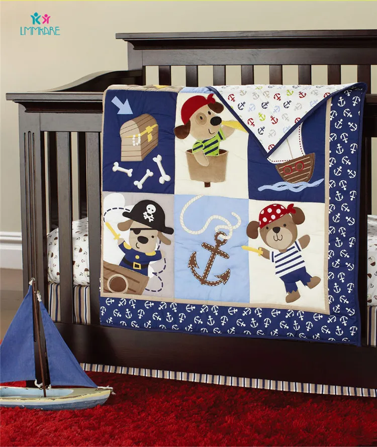 Синяя детская кровать бамперы хлопок мультфильм Пираты Карибы шаблон ребенок младенец простыня одеяло кровать юбка мягкие постельные принадлежности наборы