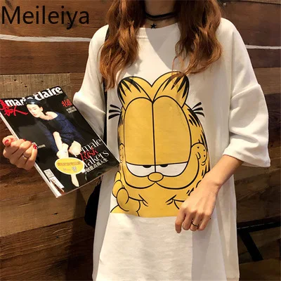 

Garfield Cute Print Harajuku Vintage Ulzzang 2019 Summer New T Shirt Women Tshirt O-Neck Tops Graphic Tees Famale
