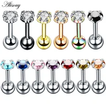 Alisouy 2 шт. 4 мм Круглый Кристалл Циркон трагус пирсинг для хрящевой части уха серьги 316L хирургическая сталь ювелирные изделия для тела Спираль пирсинг