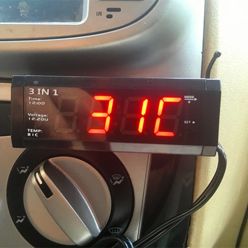 12 V-24 V Автомобильный термометр Вольтметр Дисплей тестер табельные часы светодиодный цифровой Дисплей многофункциональное транспортное средство от прикуривателя