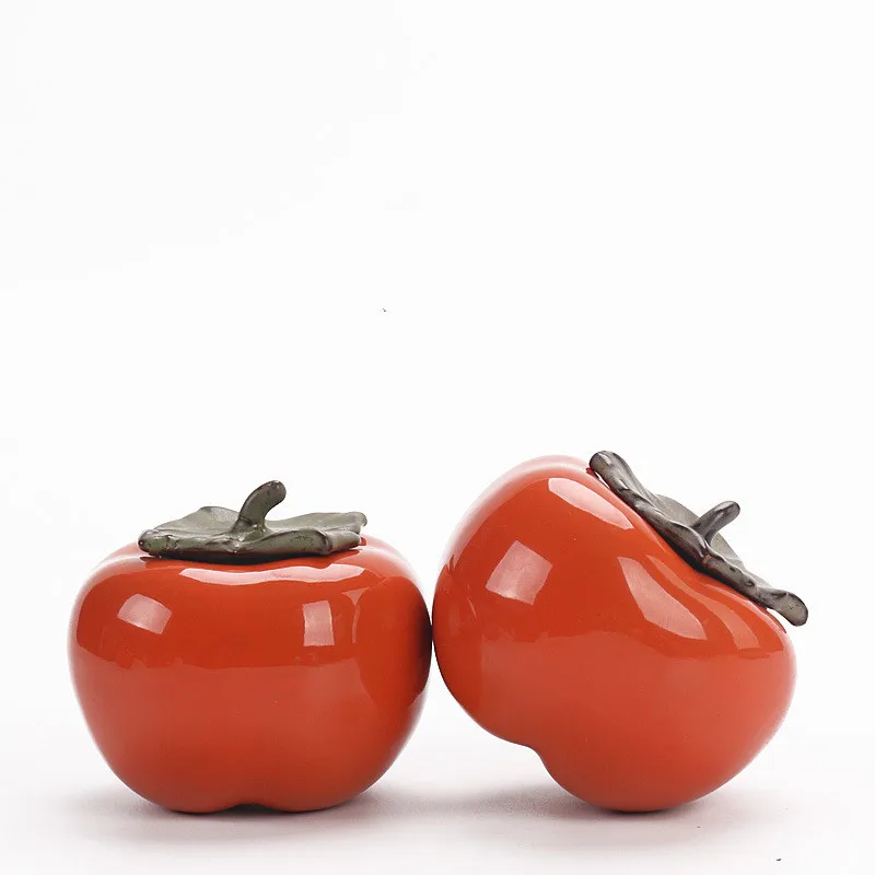 

Creative Ceramic Persimmon Tea Caddies Min Chinese Style Tea Canisters Tea Jar Mini Storage Boxes Coffee Powder Cans
