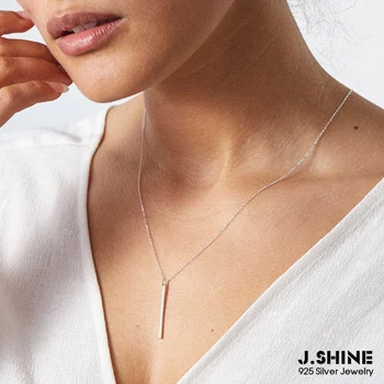 

JShine Minimalist Jewelry Needle Pendant Necklace Long 925 Sterling Silver Chain Stick Necklaces Long Strip Women's Pendants