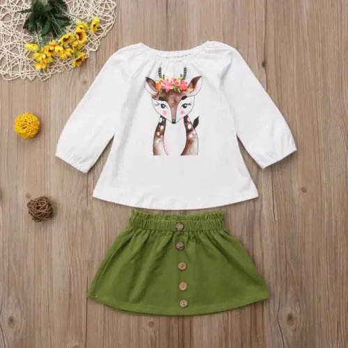 Emmaaby/2 предмета; одежда для маленьких девочек; топы с рождественским оленем+ юбки; осенняя одежда; комплект одежды