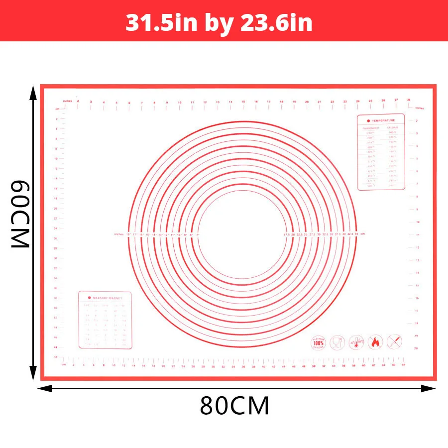 Очень большой 3" x 24" силиконовый коврик для выпечки-антипригарный нескользящий кондитерский коврик с измерениями по Leeseph(красный и черный - Цвет: Red 80x60cm