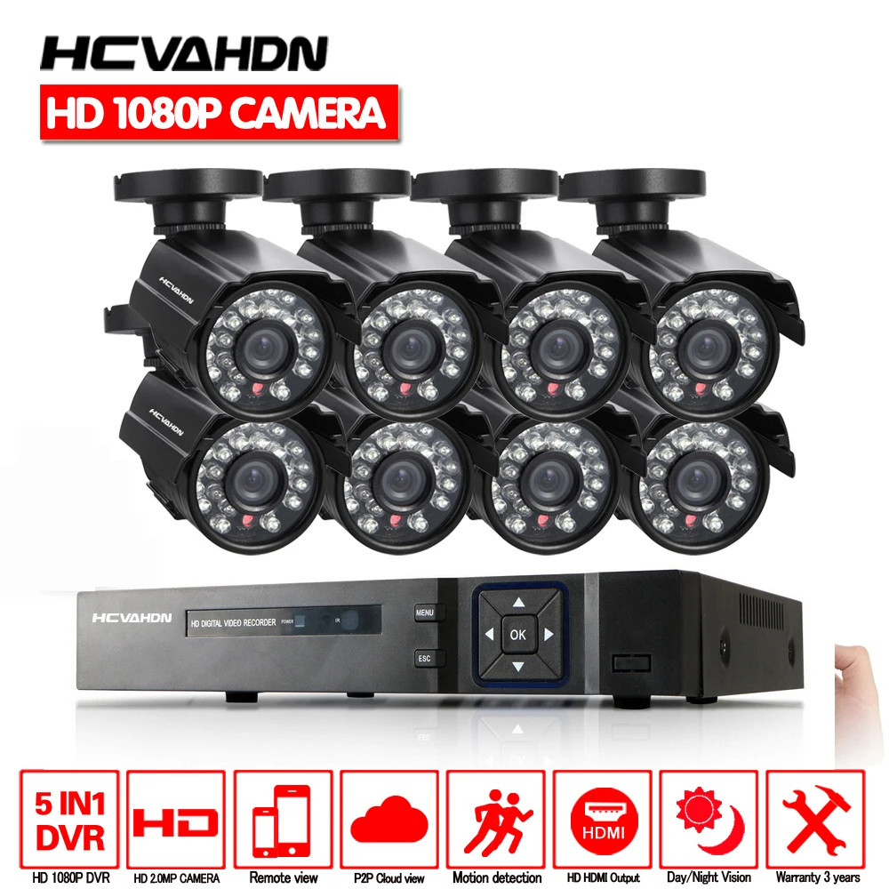 Охранных 8CH 1080P HDMI DVR Открытый AHD 1080 P CCTV камера системы 8 канальный товары теле и видеонаблюдения ночное видение комплект без HDD