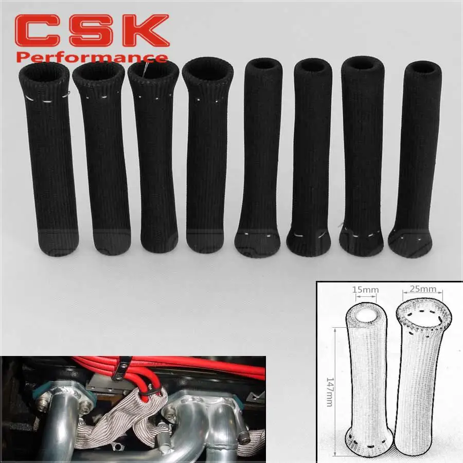 

8 PC SPARK PLUG WIRE INSULATOR PROTECTOR SHIELD BOOT SLEEVE Sleeving 1" INCH DIA BLACK
