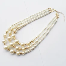 Стиль 3 слоя strand ручной работы короткое жемчужное ожерелье, золотой цвет, 3R жемчужные бусы шеи ожерелье для женщин