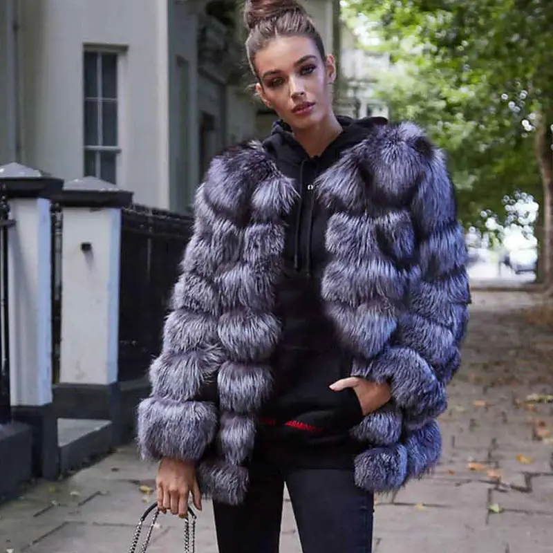 

2019 Style Long 70cm Real Natural Fox Fur Coat Warm Winter Genuine Leather Fur Jackets and Coats Long Sleeve and Hem Hot sell