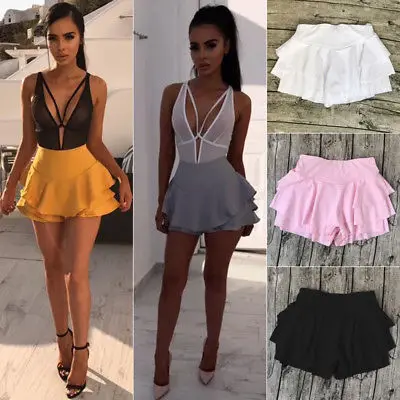 Женские Летние Короткие плиссированные шорты с высокой талией оборками и