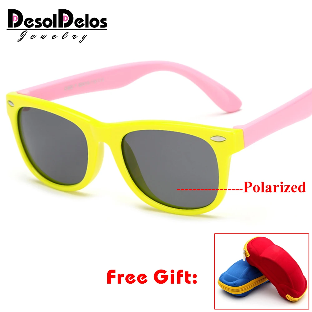 Солнцезащитные очки для мальчиков и девочек Детские солнечные очки детские очки поляризованные линзы для девочек и мальчиков Tr90 силиконовые детские зеркальные очки - Цвет линз: yellow pink