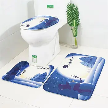 

Three Pieces Toilet Rug Bathroom Pedestal Mat Set Comfortable Skidproof Water-absorbing Contour Rug Toilet Lid Cover Bath Mat