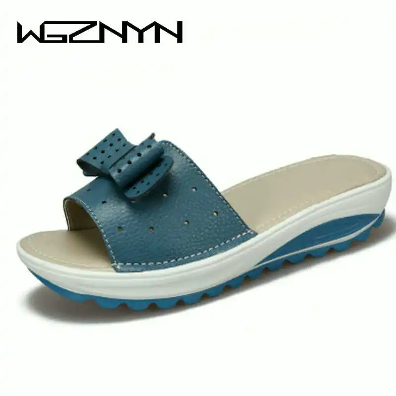 

WGZNYN Women's Sandals Genuine Leather Women Flats Shoes Woman Platform Wedges Female Slides Beach Flip Flops Summer Shoes W407