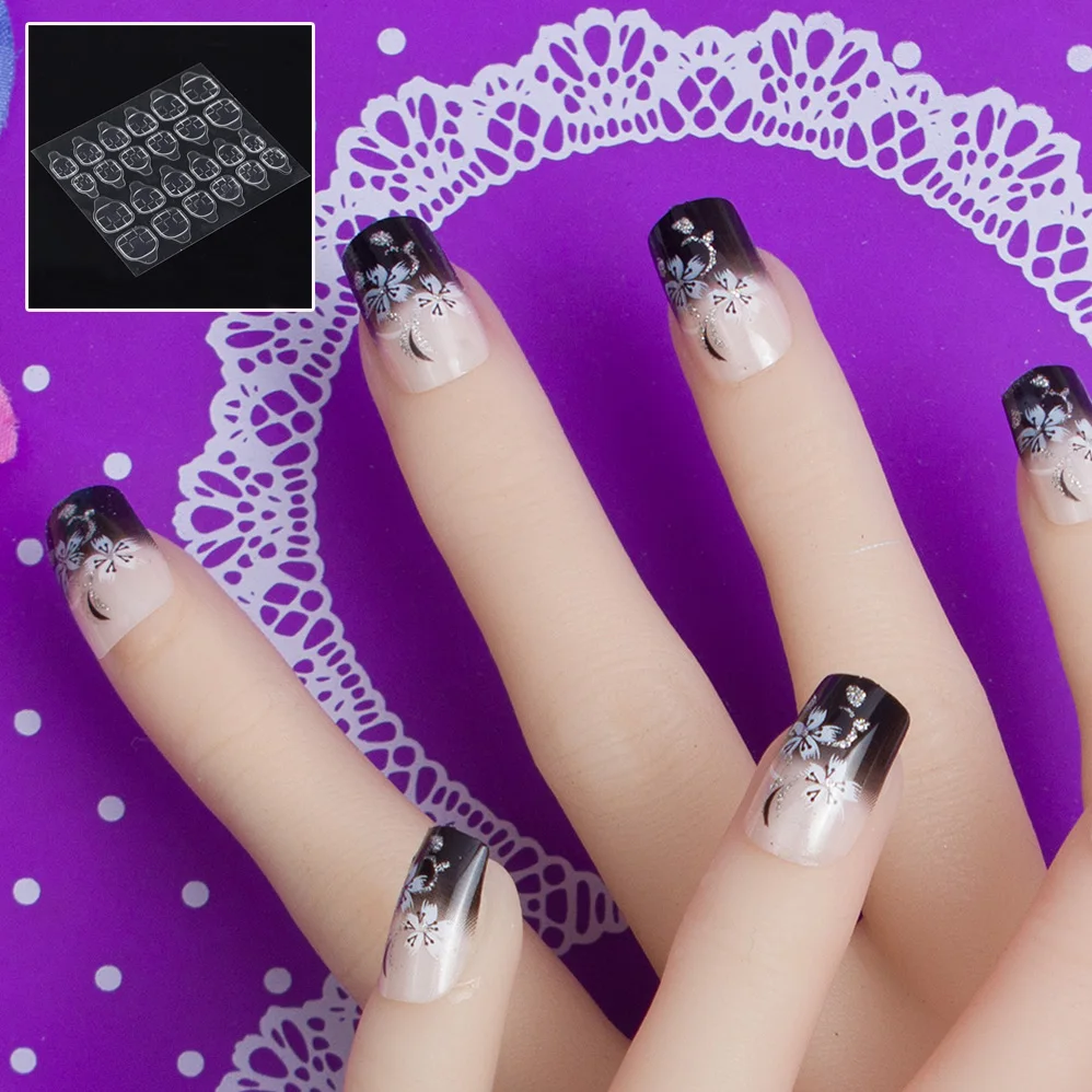 

JQ 24 pcs in 1 Box With Nail Glue Tape Stars Pattern Press On False Nail Art Tips Full Cover Fake Nail Tip 10 Sizes JQ009