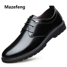

Mazefeng 2018 New Fashion Summer Men Dress Shoes Vintage Men Genuine Leather Shoes Male Business Shoes Lace-up Round Toe