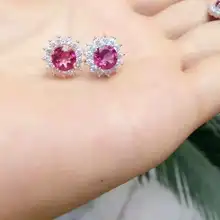 Натуральный топаз каменные серьги 925 Серебряные рубиновые серьги женские элегантные круглые серьги для юбилея